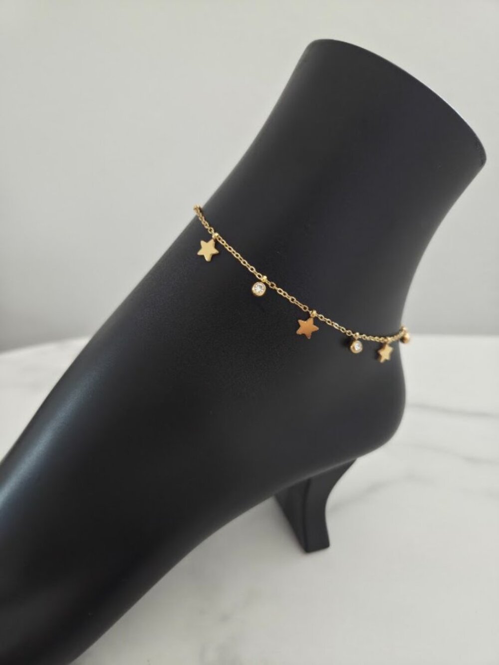 Gold Star Charm Anklet Rhinestone Dangle Stainless Steel Jewelry - Picture 4 of 14